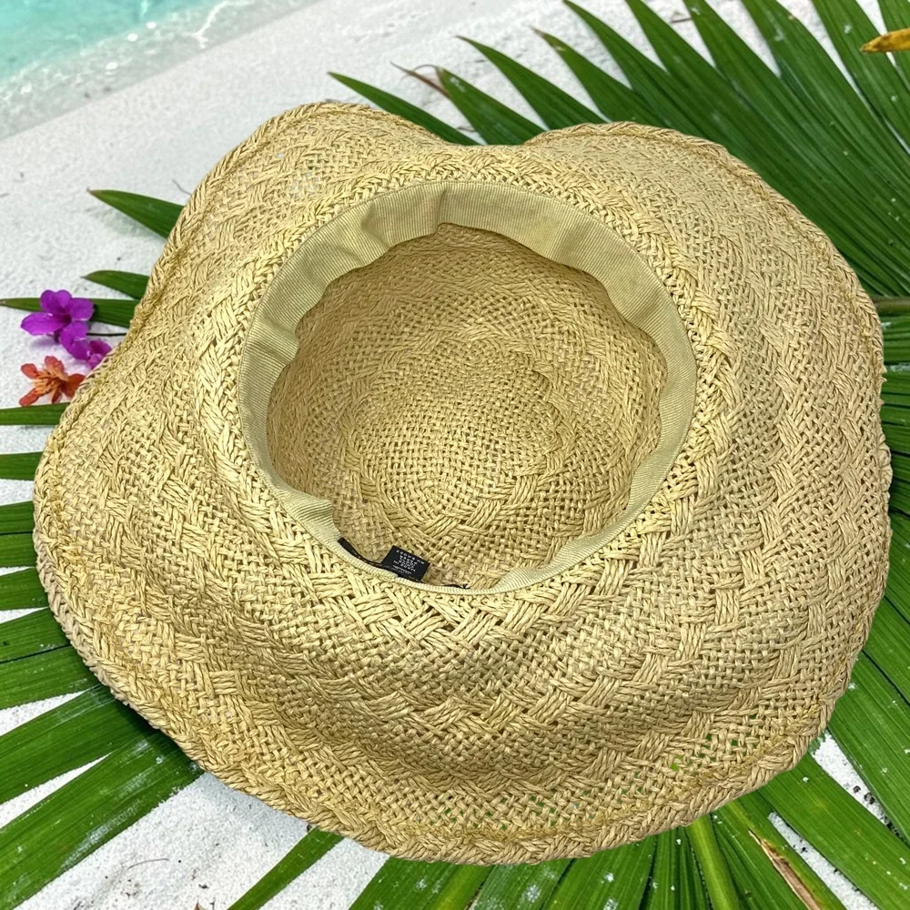 Banana Republic M/L Floppy Straw Sun Hat Natural Raffia Paper Wide Brim Beachy